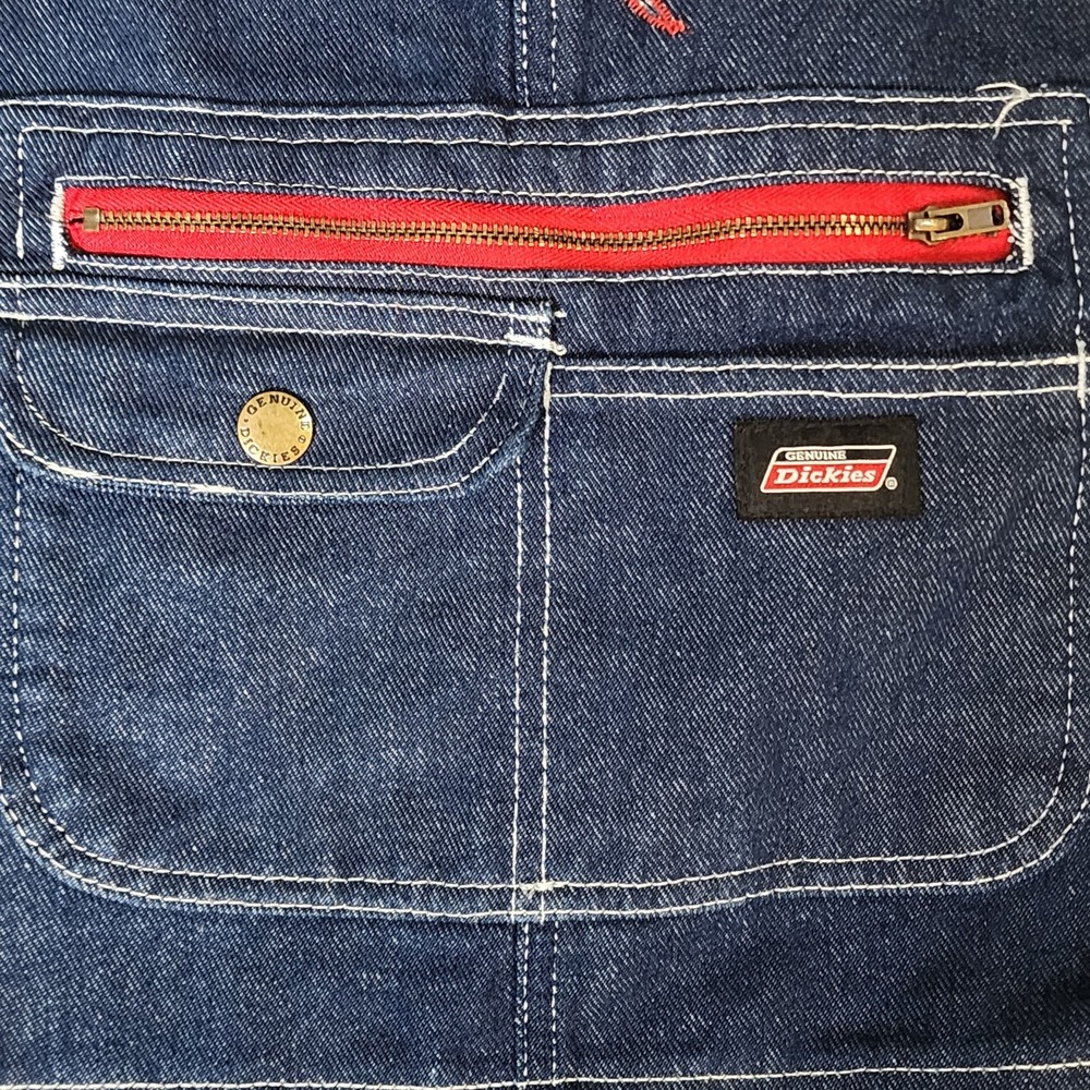 Dickies Mens Denim Overalls Bib Blue Dark Wash XL‎ Cotton Adjustable Work - Picture 4 of 8